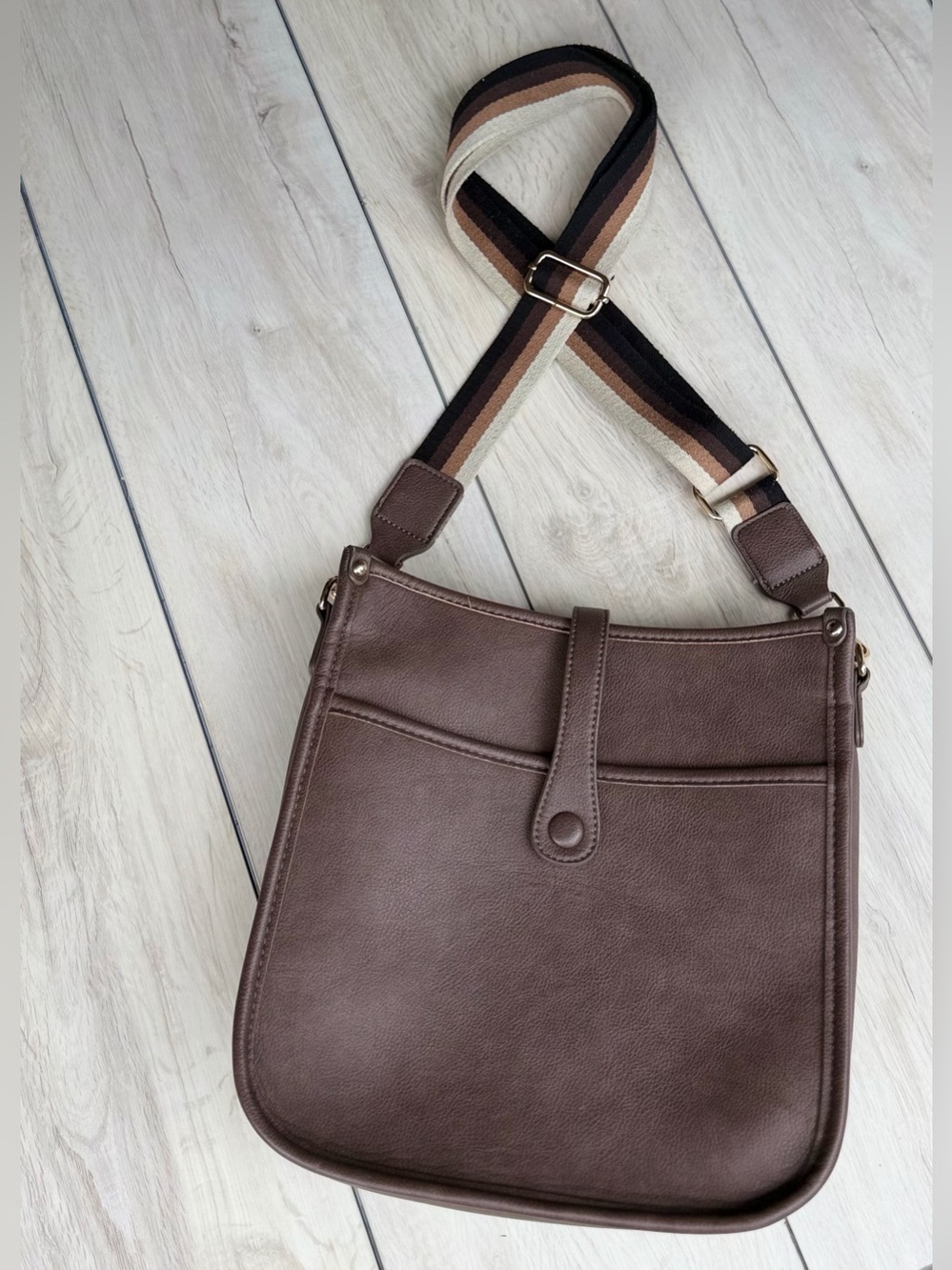 Montana West Brown Crossbody Zip Saddle Bag Striped Adjustable Strap Multipocket